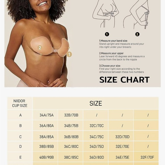 Niidor Sticky Bra,Strapless Adhesive Silicone W/Nipple Covers for Backless Dress - Picture 4 of 9